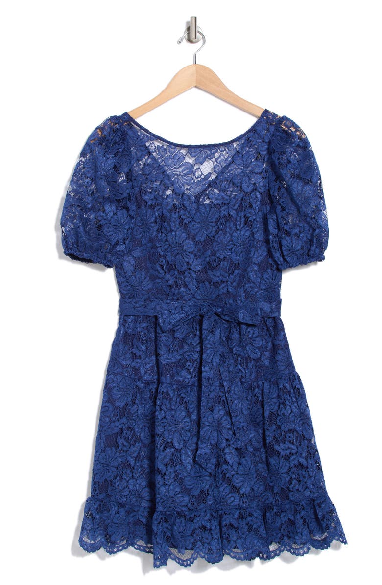 Vince Camuto Puff Sleeve Lace Fit & Flare Dress, Alternate, color, Navy