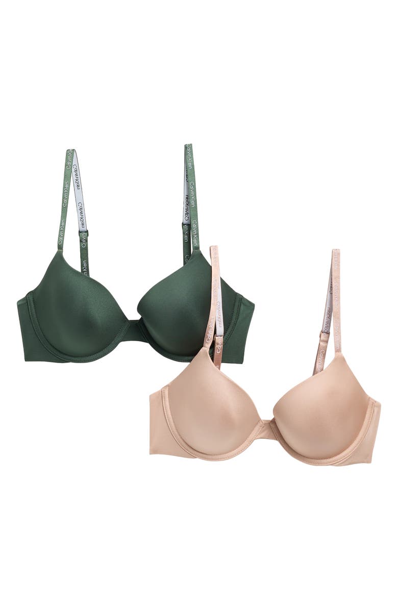 Calvin Klein Motive Shine 2-Pack Underwire Lightly Lined Demi Bra, Main, color, Green/ Beige