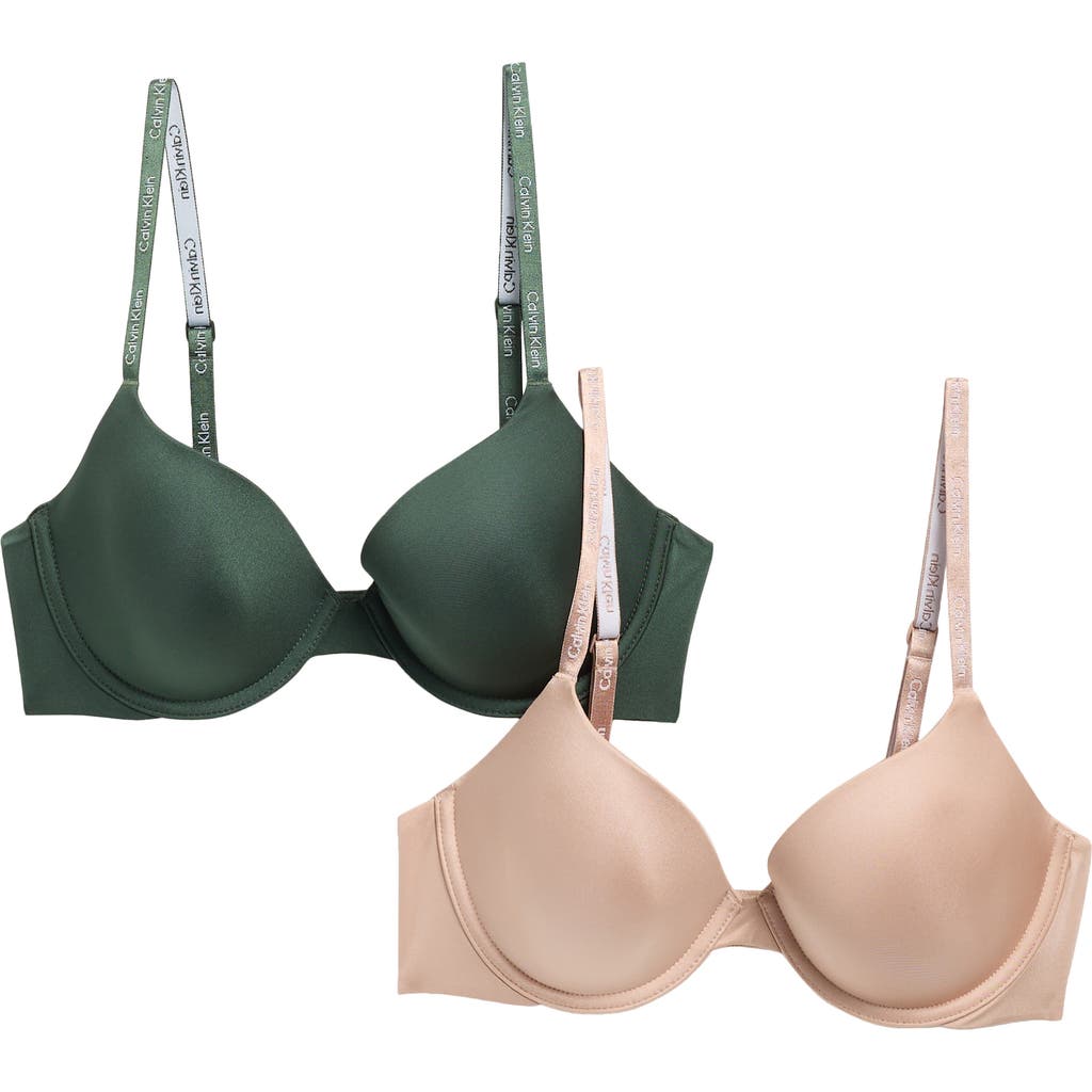 Calvin Klein Motive Shine 2-pack Underwire Lightly Lined Demi Bra In Multi