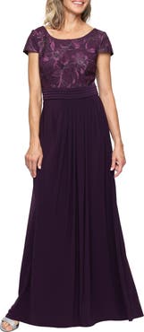 Alex Evenings Floral Embroidered Empire Waist A-Line Gown