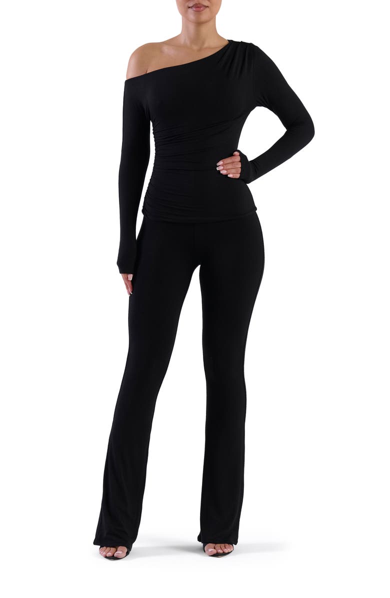 Naked Wardrobe Ruched One-Shoulder Top, Alternate, color, Black