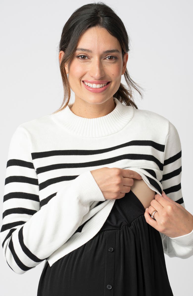Seraphine Button Front Dress & Stripe Sweater Maternity/Nursing Set, Alternate, color, 