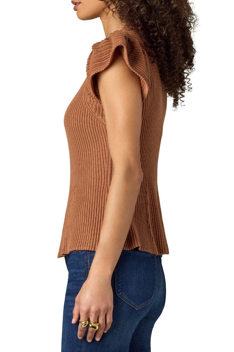 Flutter Sleeve Rib Top, Alternate, color, PECAN