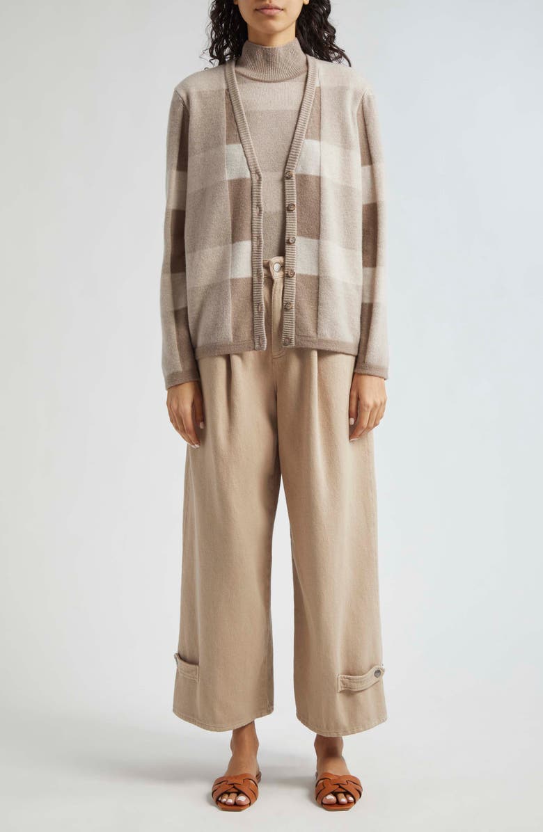 Emporio Armani Check Wool & Cashmere Cardigan, Alternate, color, Solid Medium Beige