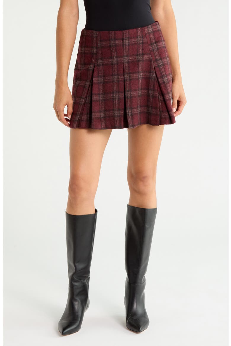Pleated Plaid Flannel Miniskirt, Main, color, RED PLAID