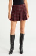 All in Favor Pleated Plaid Flannel Miniskirt