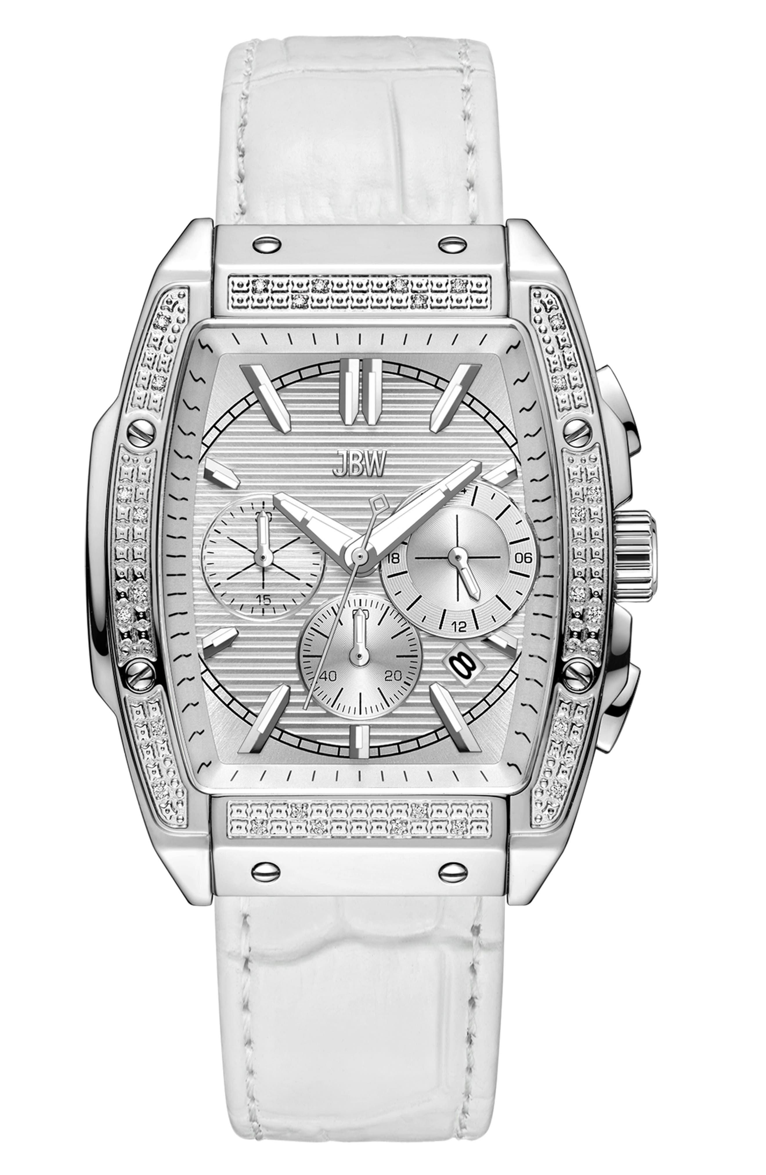 JBW Echelon Diamond Chronograph Croc Embossed Leather Strap Watch, 41mm