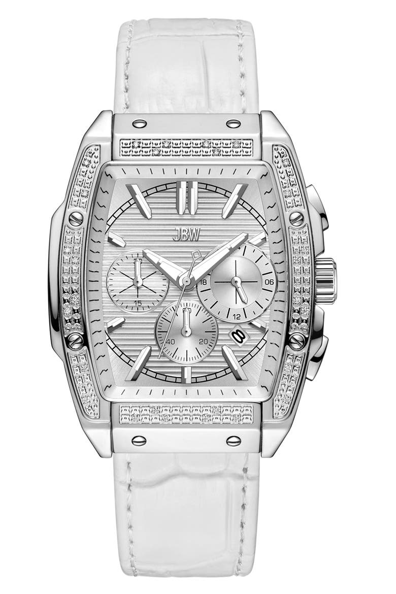 Echelon Diamond Chronograph Croc Embossed Leather Strap Watch, 41mm, Main, color, STAINLESS STEEL