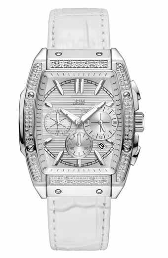 JBW Echelon Diamond Chronograph Croc Embossed Leather Strap Watch, 41mm