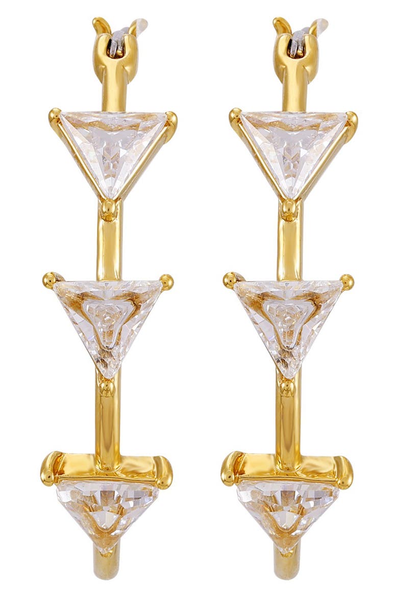 Cubic Zirconia Triangle Hoop Earrings, Alternate, color, GOLDTONE