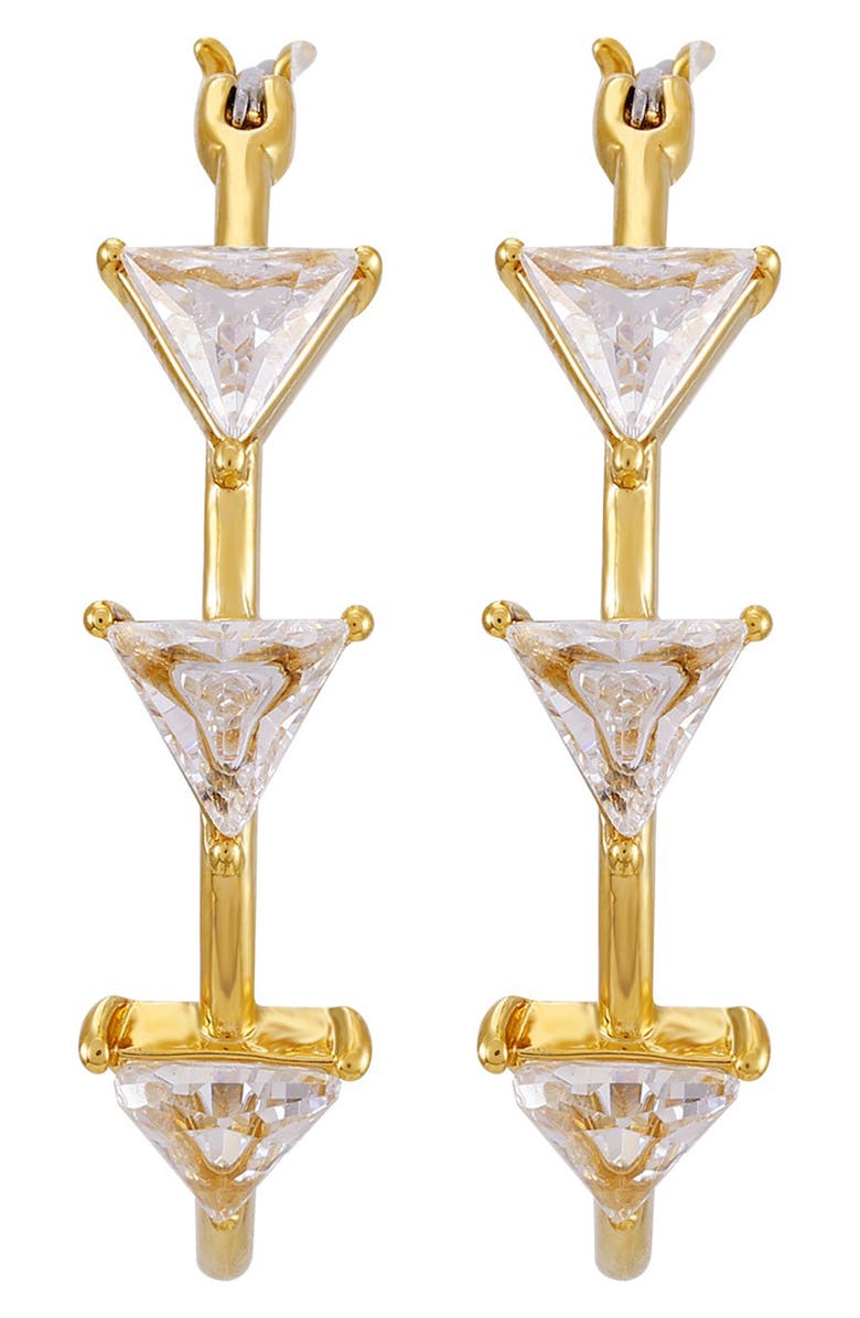 GUESS Cubic Zirconia Triangle Hoop Earrings, Alternate, color, Goldtone