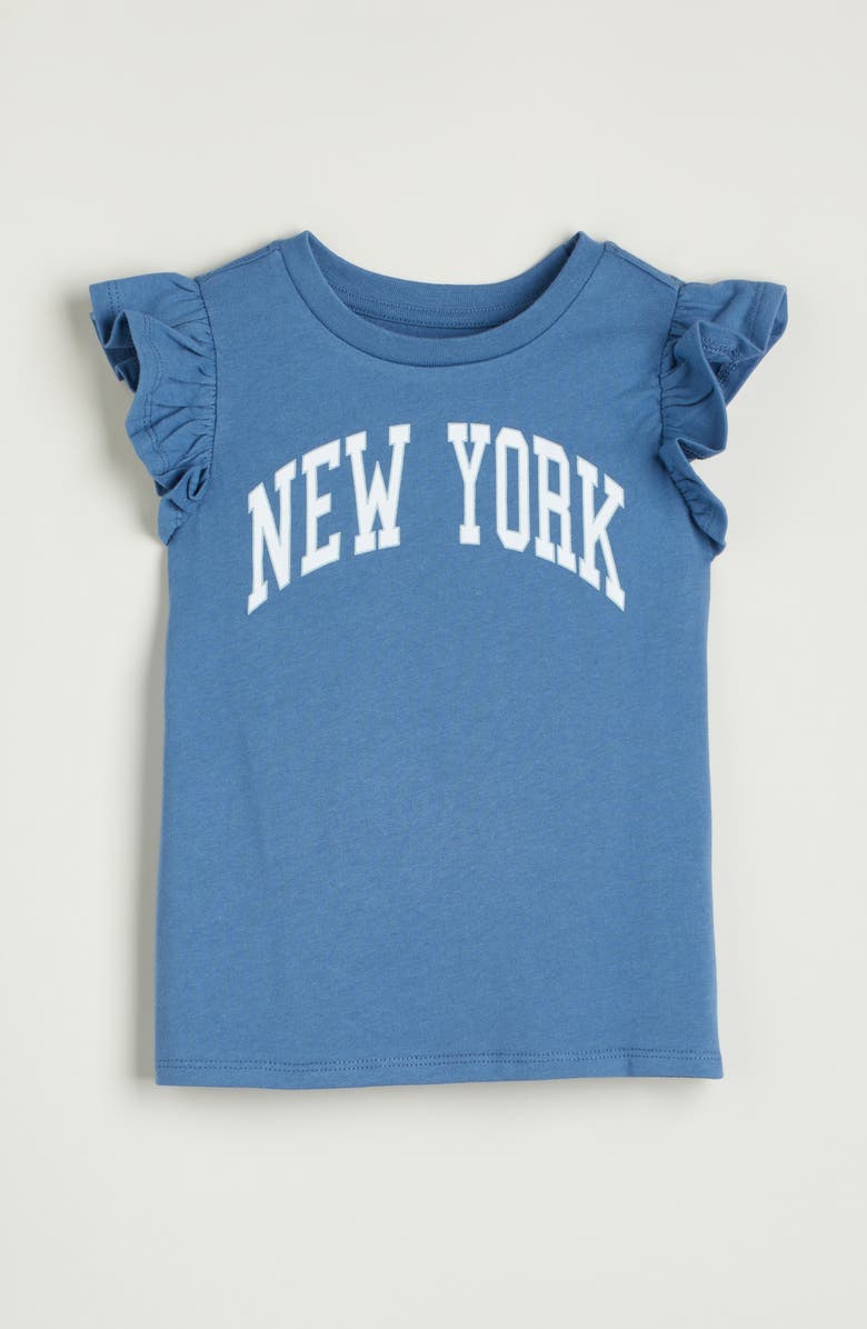 Tucker + Tate Kids' Ruffle Sleeve Cotton Graphic T-Shirt, Main, color, Blue Coronet New York