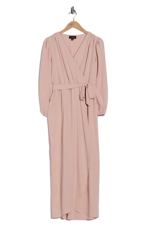 Faux Wrap Long Sleeve Maxi Dress