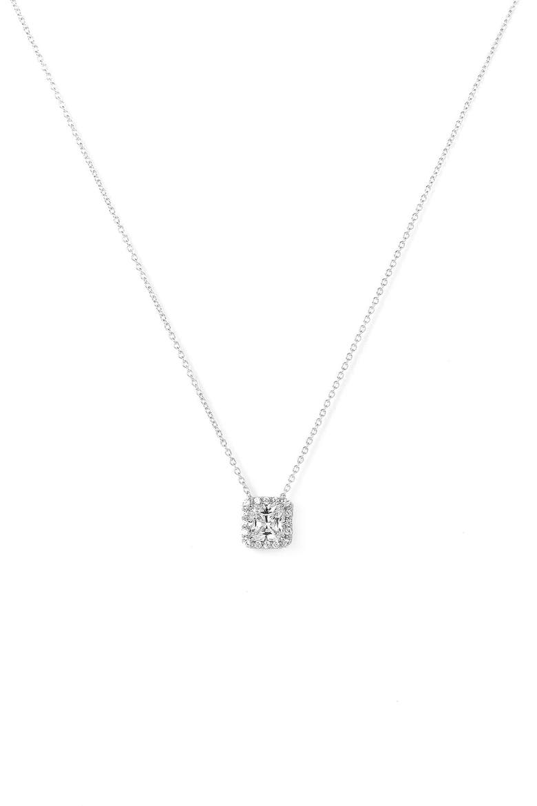 Princess Cut Pavé Pendant Necklace, Main, color, STERLING PLATINUM