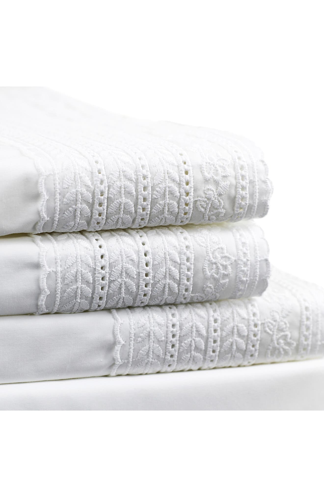 MELANGE HOME Elizabeth Tonal Lace 300 Thread Count Cotton Sheet Set