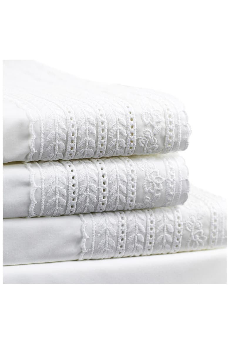 Elizabeth Tonal Lace 300 Thread Count Cotton Sheet Set, Main, color, WHITE/ WHITE