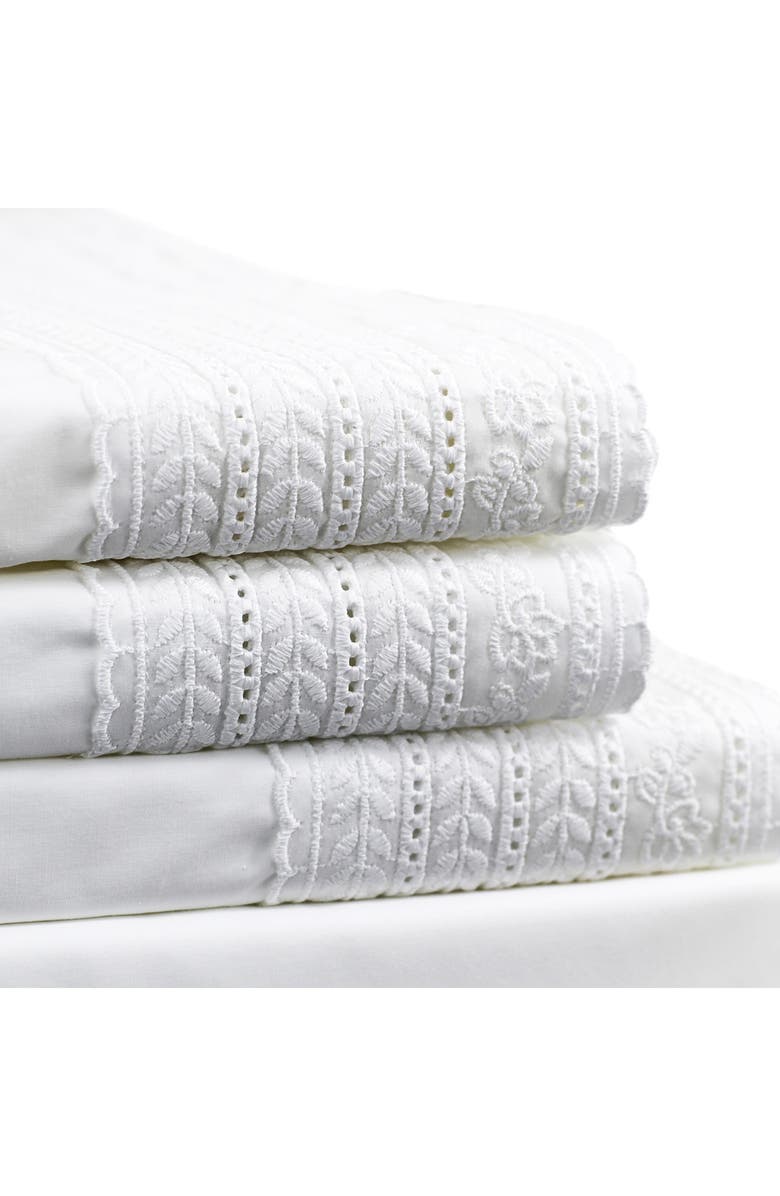 MELANGE HOME Elizabeth Tonal Lace 300 Thread Count Cotton Sheet Set, Main, color, White/ White