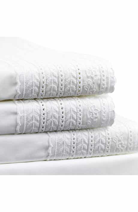 MELANGE HOME Elizabeth Tonal Lace 300 Thread Count Cotton Sheet Set