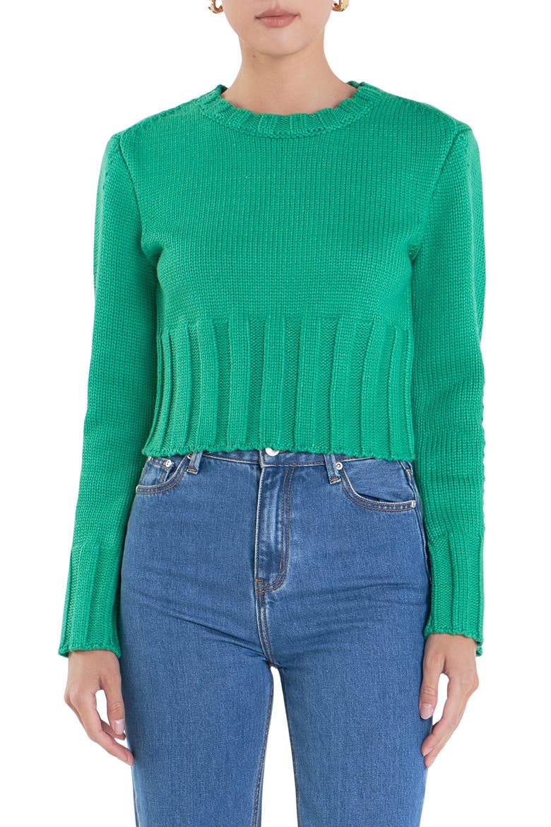 Cutout Crop Sweater, Main, color, GREEN