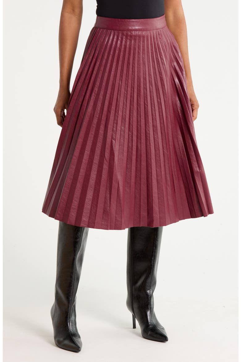 Pleated Faux Leather Midi Skirt, Main, color, CLASSIC BURGUNDY