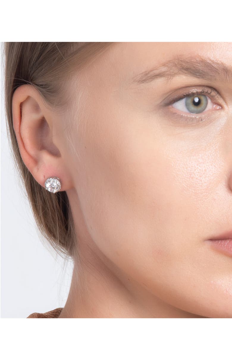 BEST SILVER Sterling Silver Brilliant Cubic Zirconia Halo Round Stud Earrings, Alternate, color, Clear/ Silver