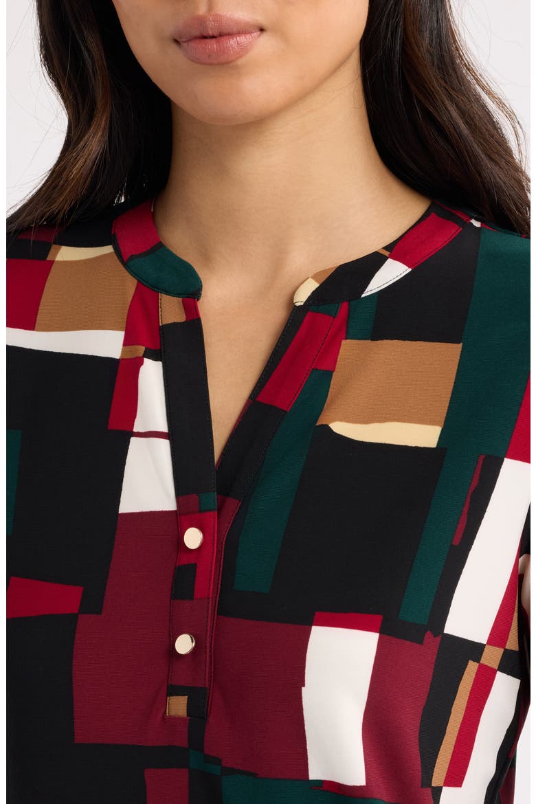 Split Neck Three-Quarter Sleeve Henley Top, Alternate, color, ANNE BLACK MULTI