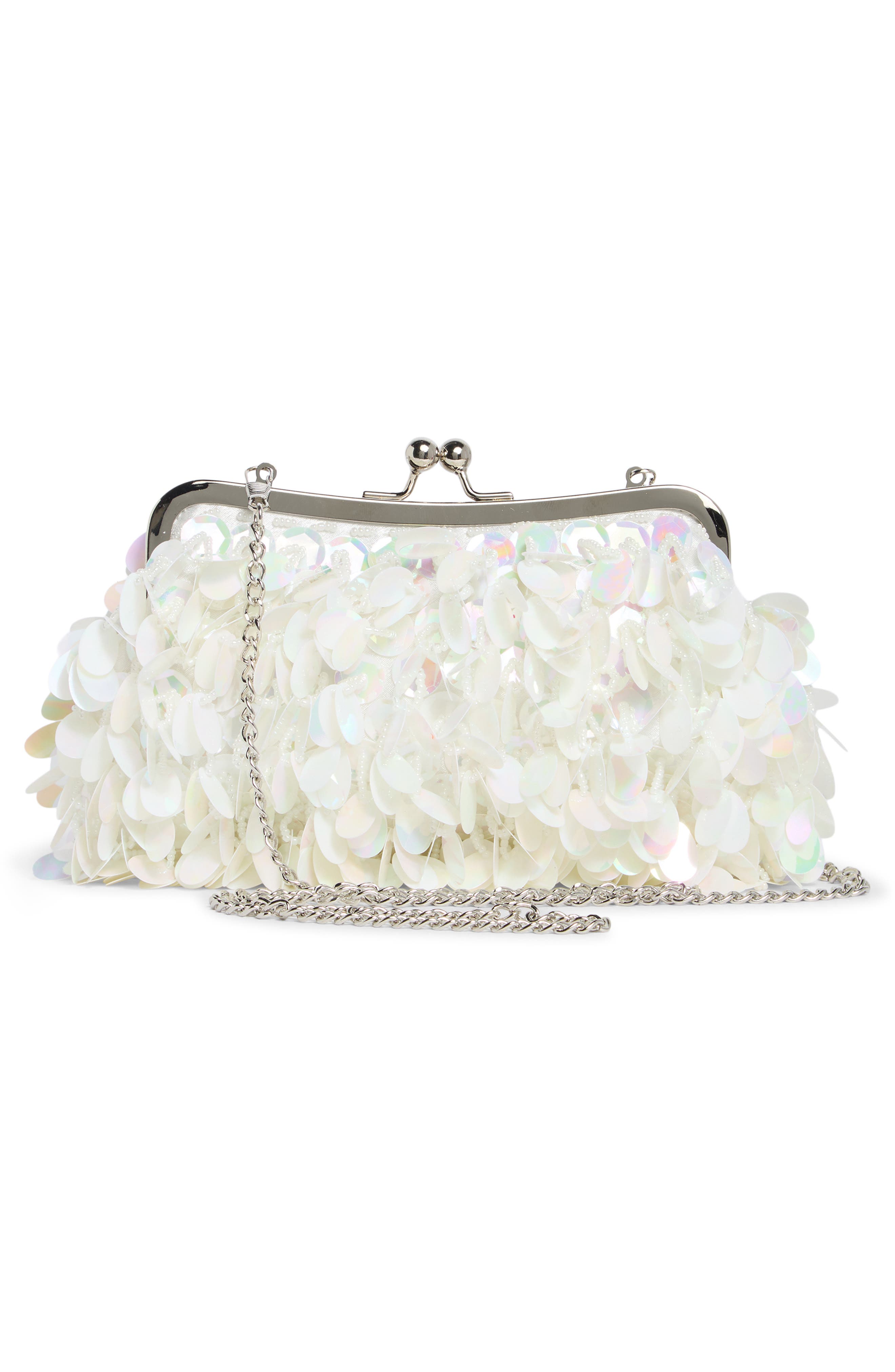 ALESSIA BIANCHI Sequin Frame Clutch, Alternate, color, White Multi