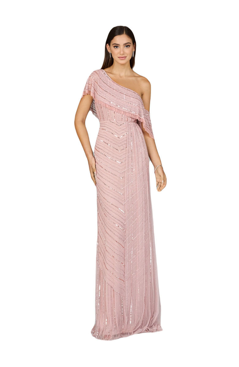 LARA New York Off Shoulder Sheath Beaded Gown, Main, color, Dustyrose