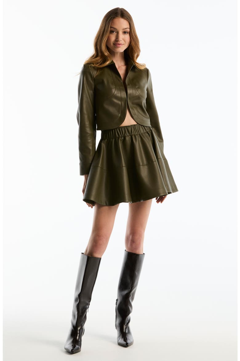 Faux Leather Skater Miniskirt, Alternate, color, OLIVE NIGHT