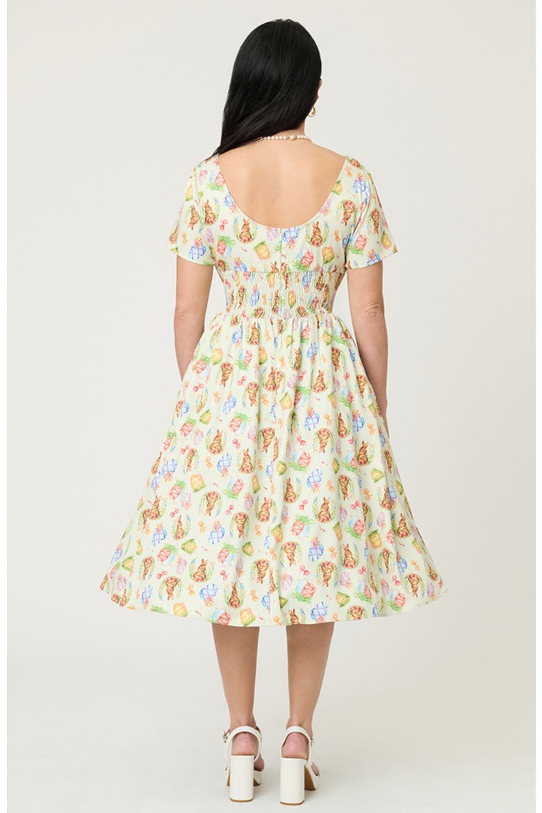 Smocked Back Swing Dress, Alternate, color, Green W/Bunny Print
