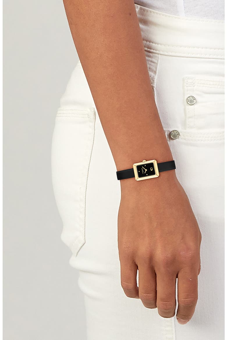 Mara Leather Strap Watch, 22mm x 30mm, Alternate, color, BLACK