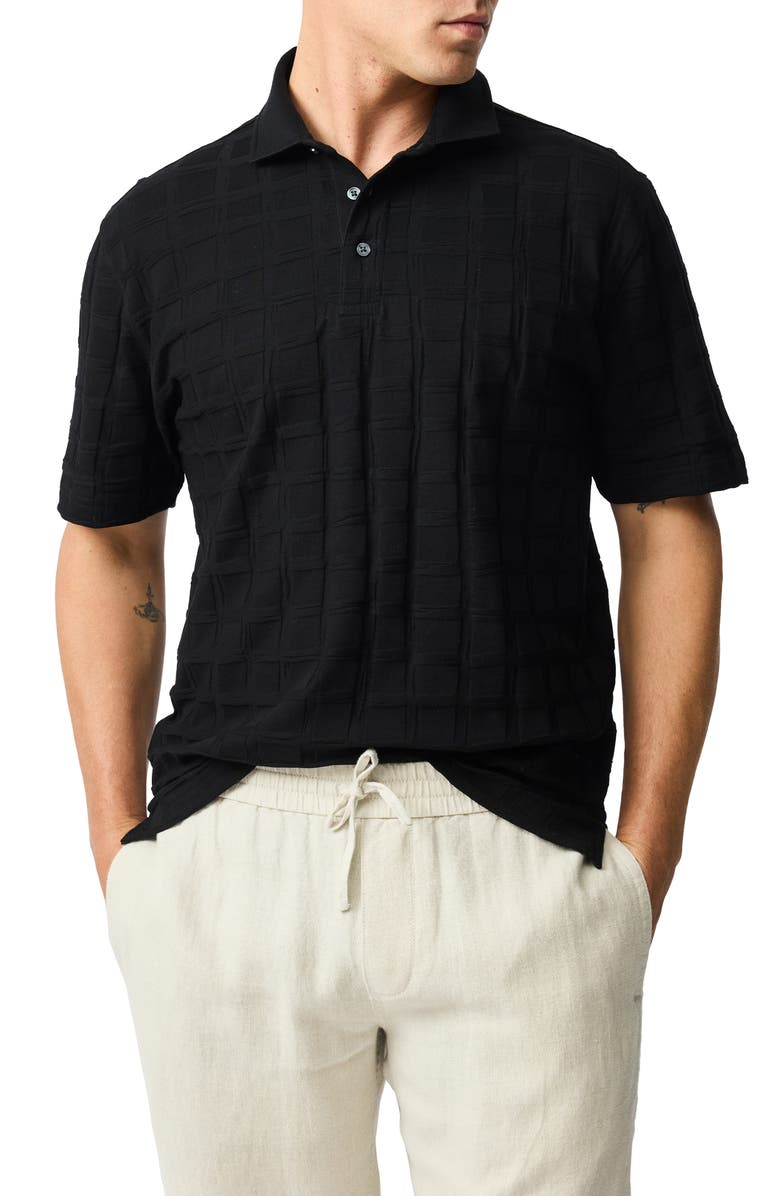 Rodd & Gunn Rosskeen Textured Cotton Polo, Main, color, Noir