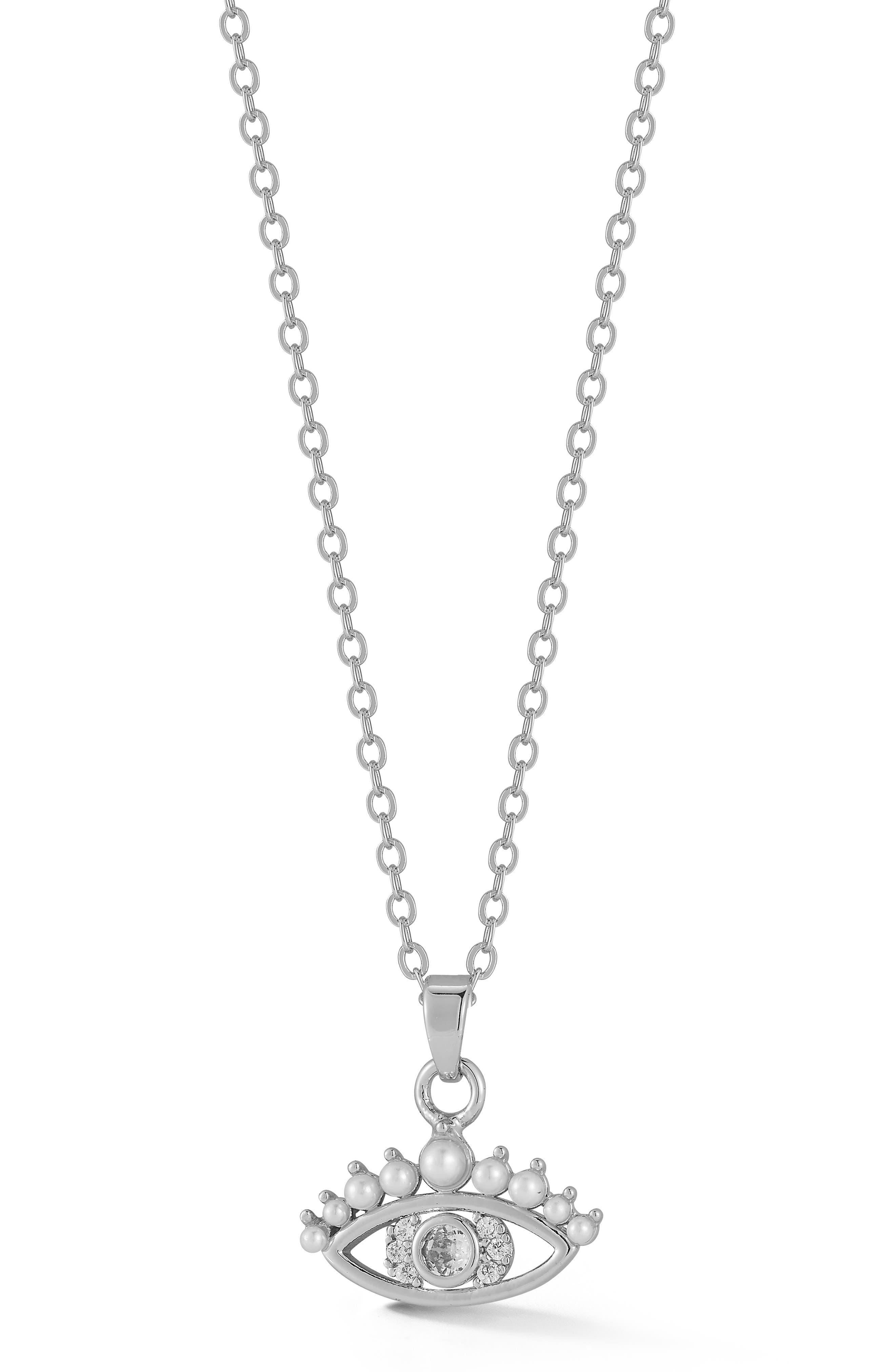 SPHERA MILANO Faux Pearl & Cubic Zirconia Evil Eye Pendant Necklace