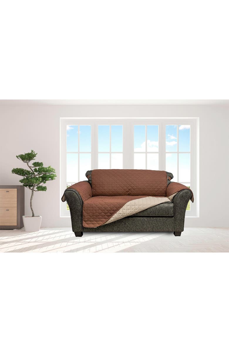 Duck River Textile Chocolate/Natural Jameson Reversible Waterproof Microfiber Chair Cover, Alternate, color, 