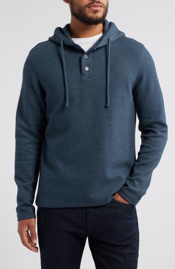 Robert Barakett Grenfell Waffle Knit Cotton Blend Hoodie In Blue