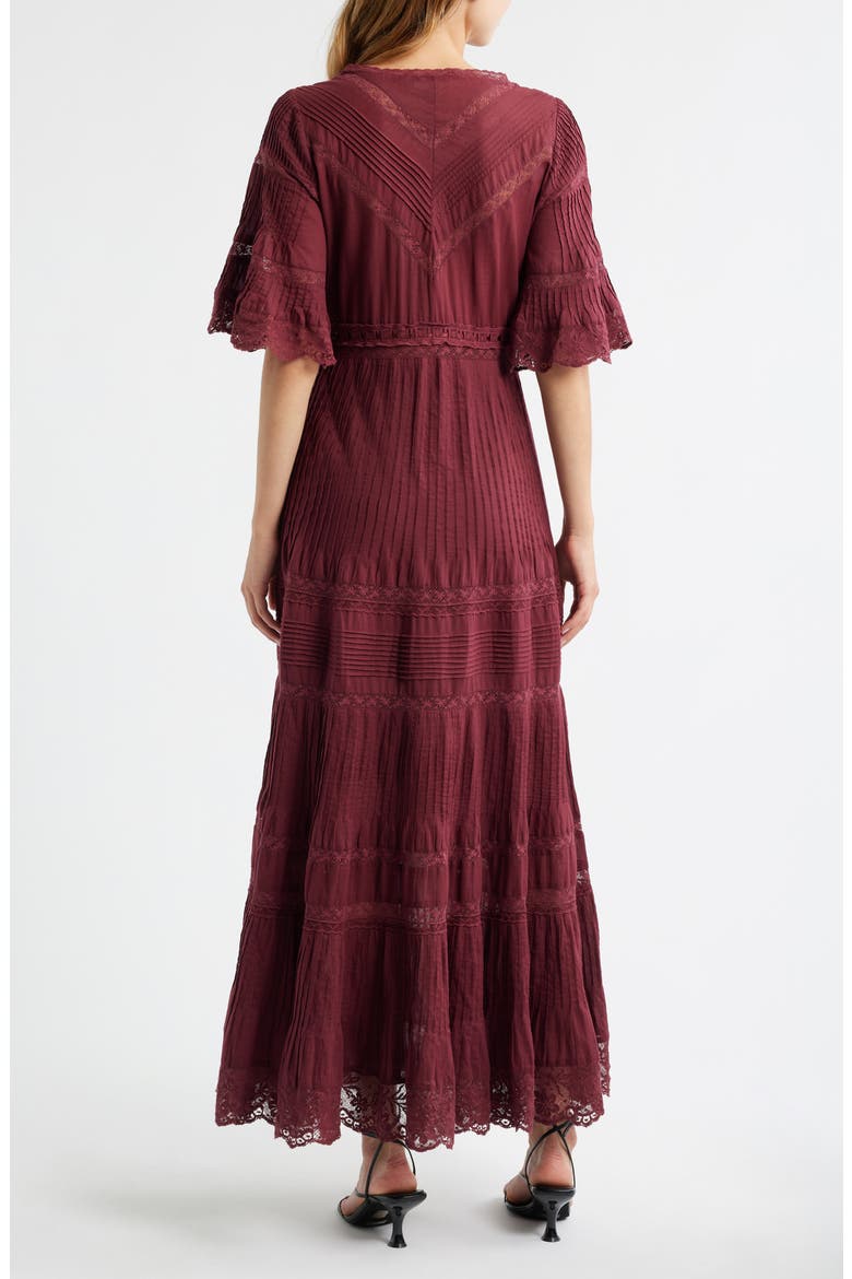 Marlowe Lace Detail Tiered Cotton Maxi Dress, Alternate, color, SPICED BERRY
