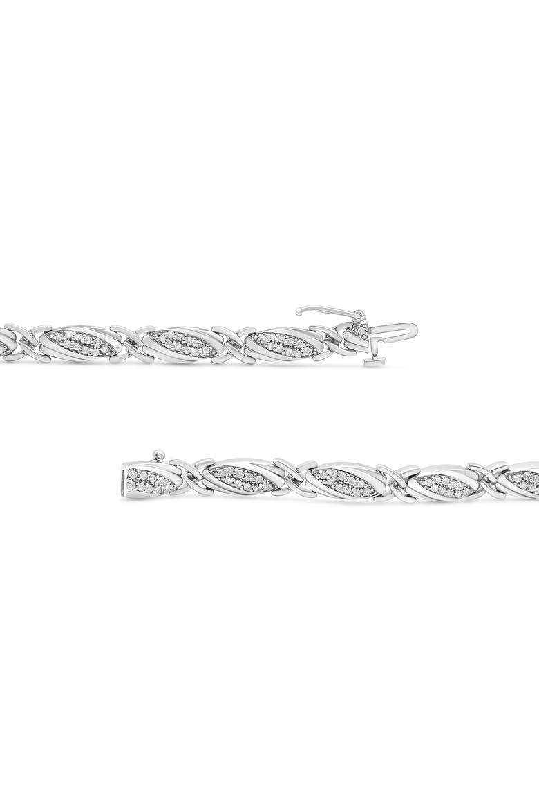 Silver 1.00 Cttw Round Diamond X-Link Bracelet, Alternate, color, White