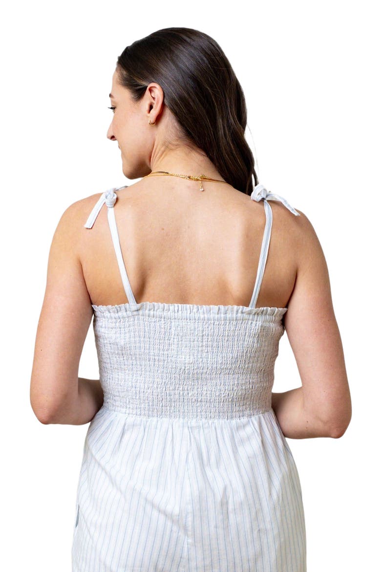 Women's Organic Smocked Button Front Jumpsuit, Alternate, color, Classic Blue Ticking Stripe