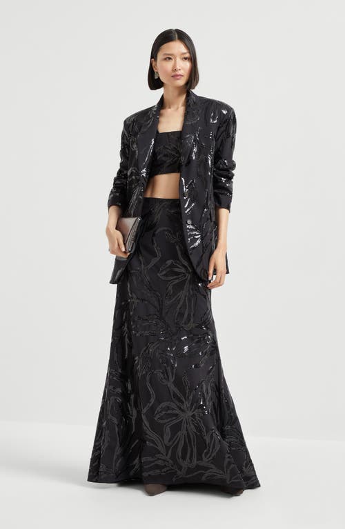 Brunello Cucinelli Skirt With Dazzling Floral Embroidery In Black