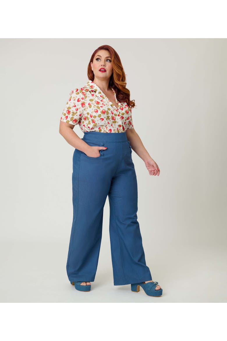 Plus Size 1940s Ginger Wide Leg Pants, Alternate, color, Blue Chambray