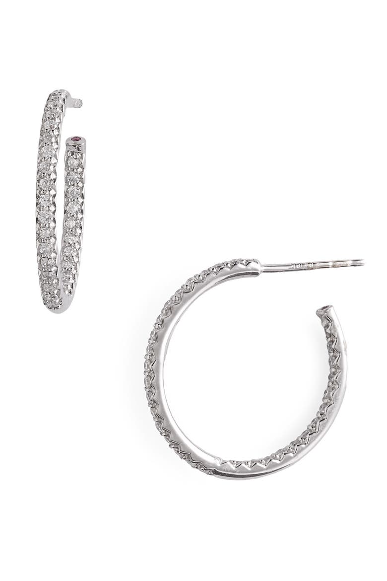Micropavé Diamond Hoop Earrings, Main, color, WHITE GOLD