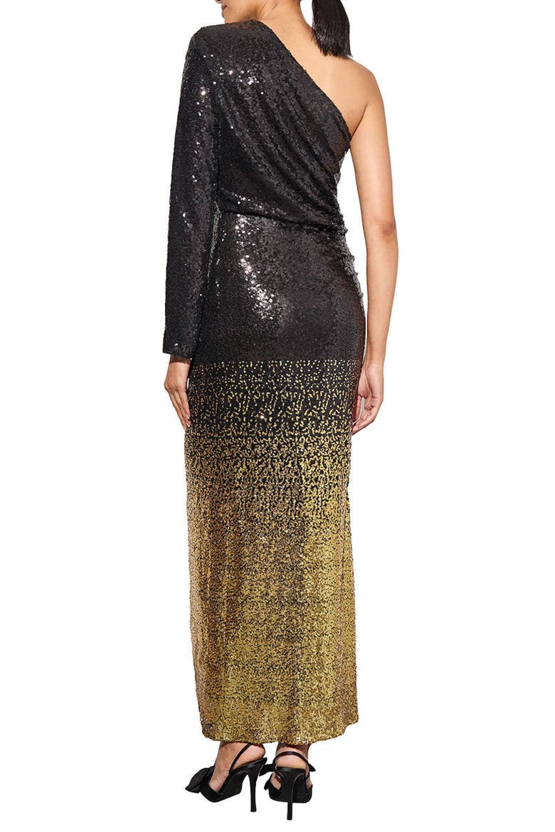 Ombré Sequin One-Shoulder Gown, Alternate, color, BLACK/GOLD
