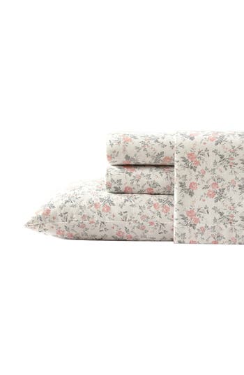 Laura Ashley Rosalie Cotton Flannel Sheet Set In Grey