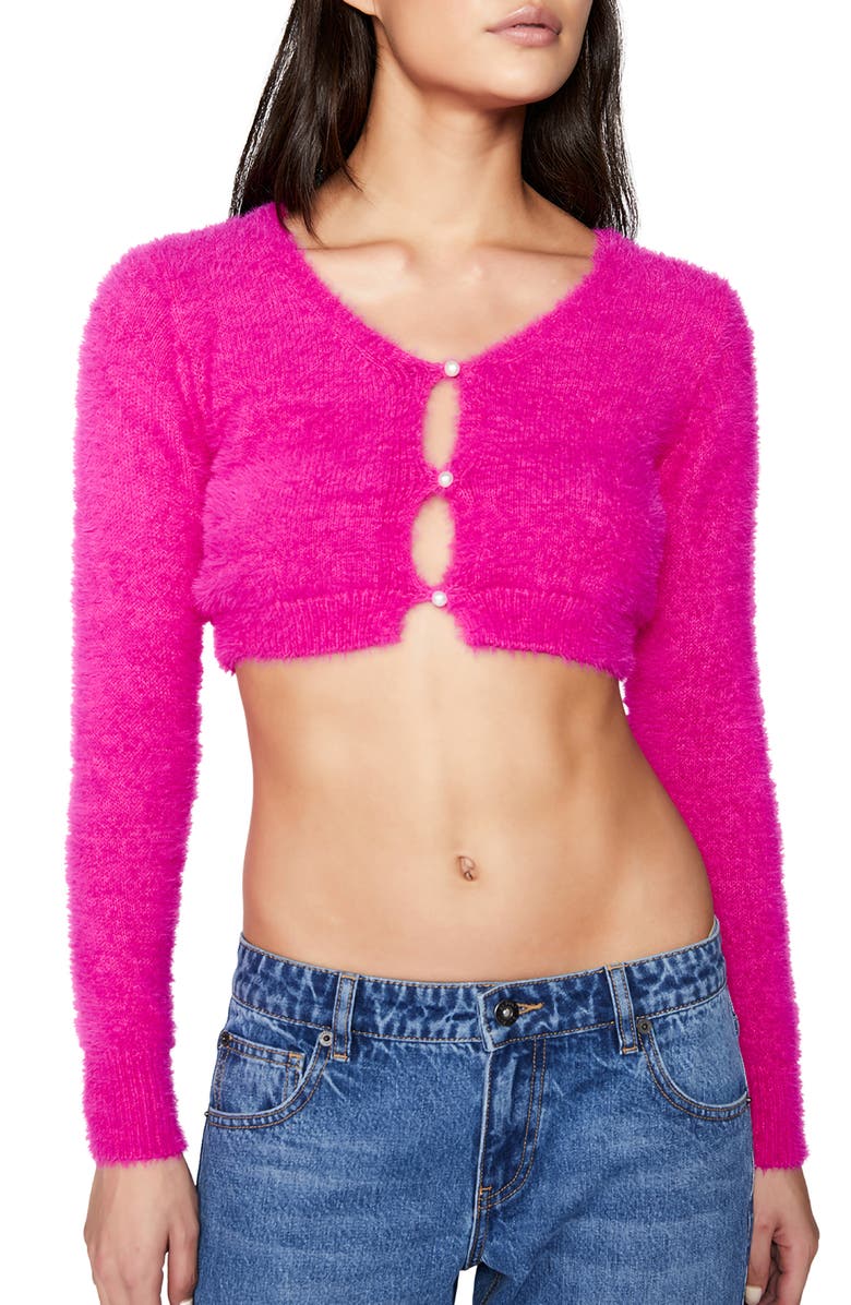 Bardot Adeline Fluffy Knit Crop Cardigan, Main, color, 