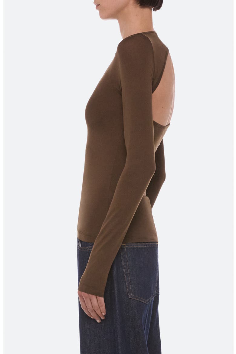 Asymmetrical Cutout Long Sleeve T-Shirt, Alternate, color, BARK