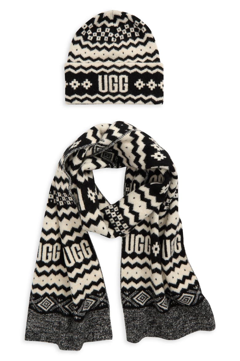 UGGisle Beanie & Scarf Set, Main, color, BLACK MULTI