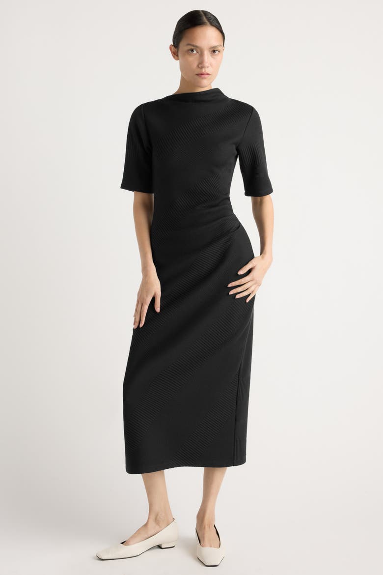 Evie Ribbed-Knit Jersey Dress, Alternate, color, Black