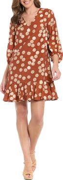London Times Polka Dot Balloon Sleeve Ruffle Hem Shift Dress