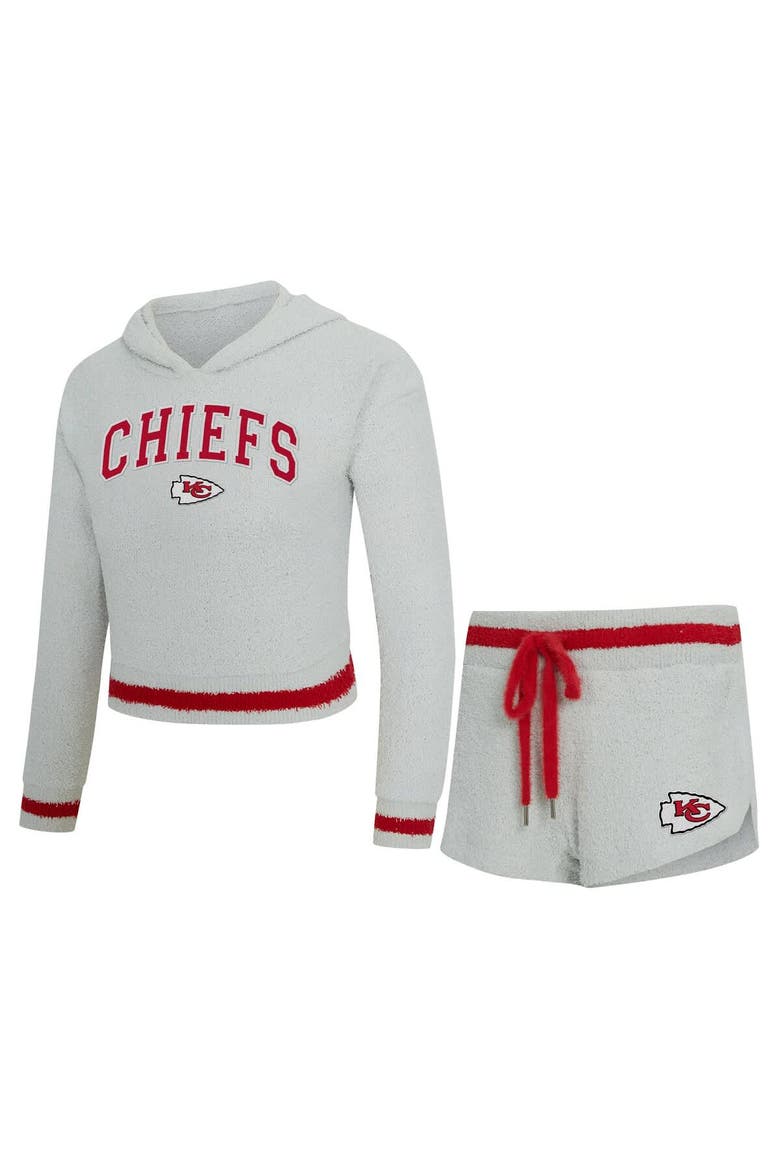 Women's Concepts Sport  Gray Kansas City Chiefs Whitley Long Sleeve Hoodie Top & Shorts Set, Main, color, Gray