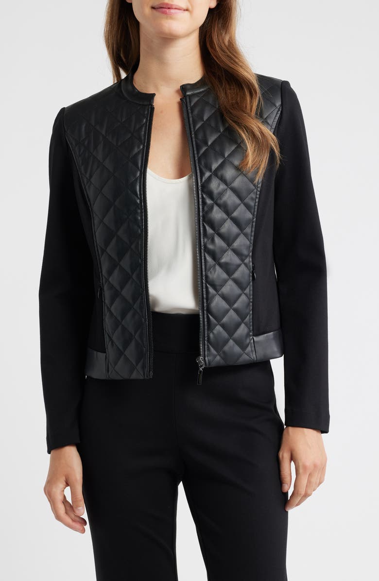 AK ANNE KLEIN Quilted Mixed Media Jacket, Main, color,